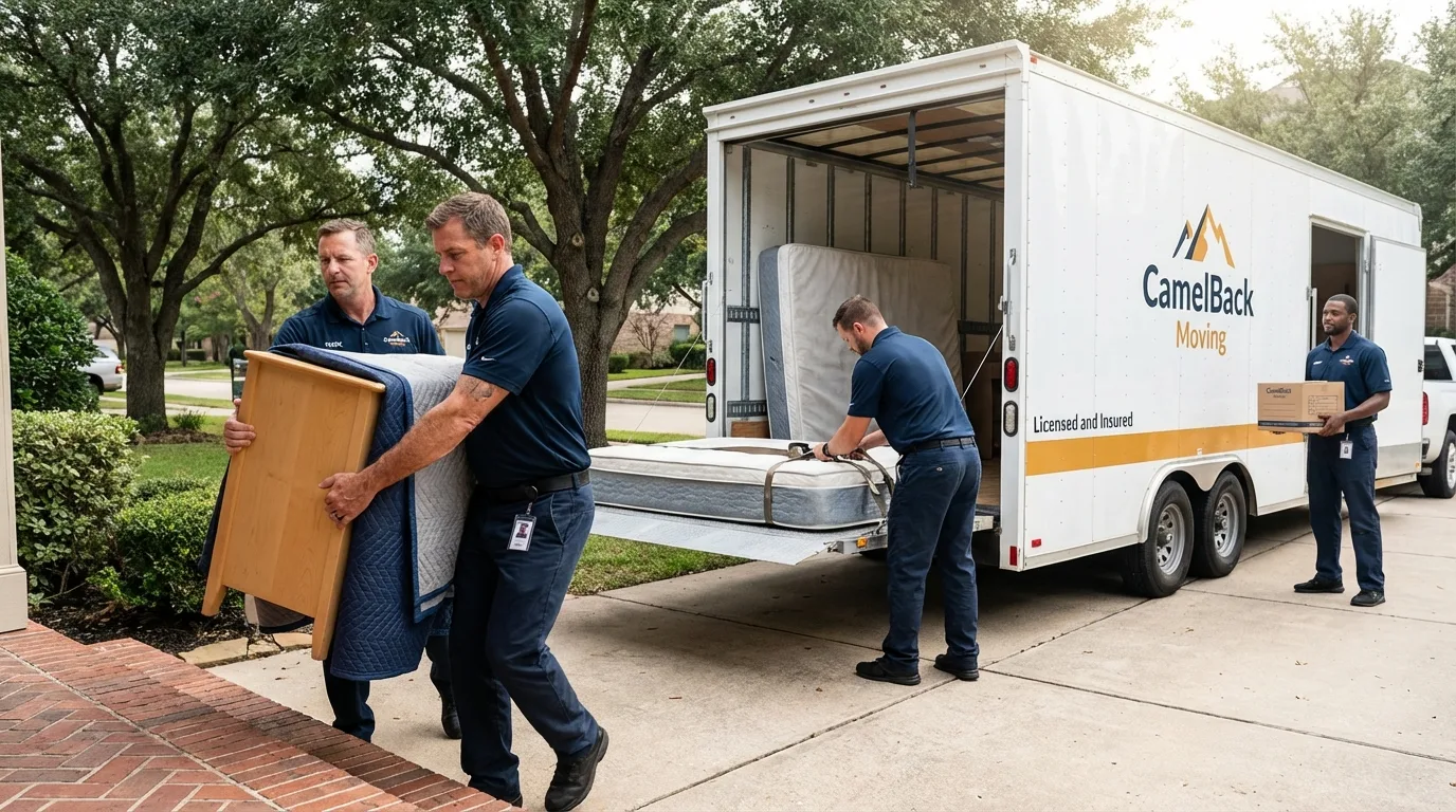 Crew loading residential truck for cross-state move from Williamsport, IN