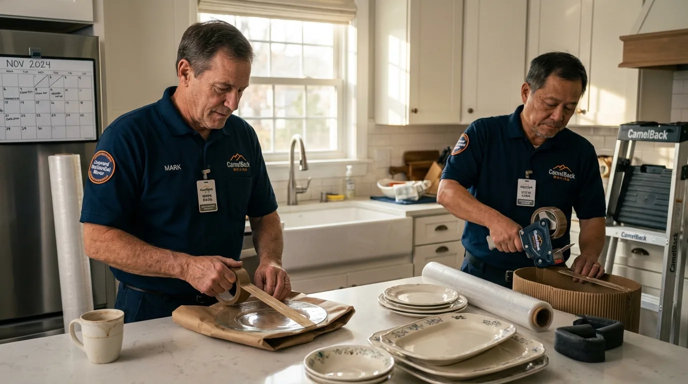 Professional crew packing kitchen dishware in Williamsport, IN
